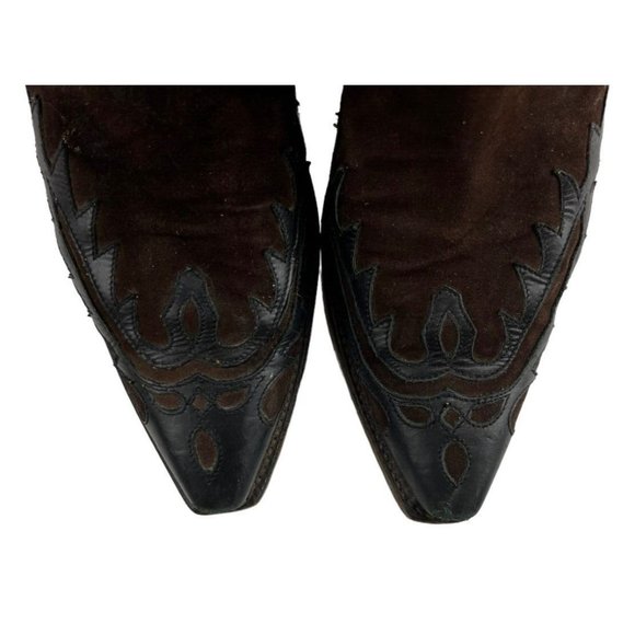 Vintage Ladies Lucchese USA Brown / Black Suede Snip Toe Western Boots Size 9 - Picture 5 of 8